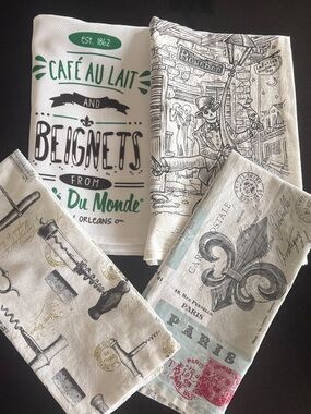 Kitchen Dish Towels - New Orleans Paris Wine - 4pc Bundle - Retro Souvenir
